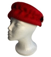 Vintage Womens Mahara Wool Red Hat Bow Accent 22" Elegant Statement Piece