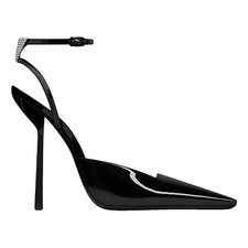 Saint Laurent Black Patent Leather Rhinestone...
