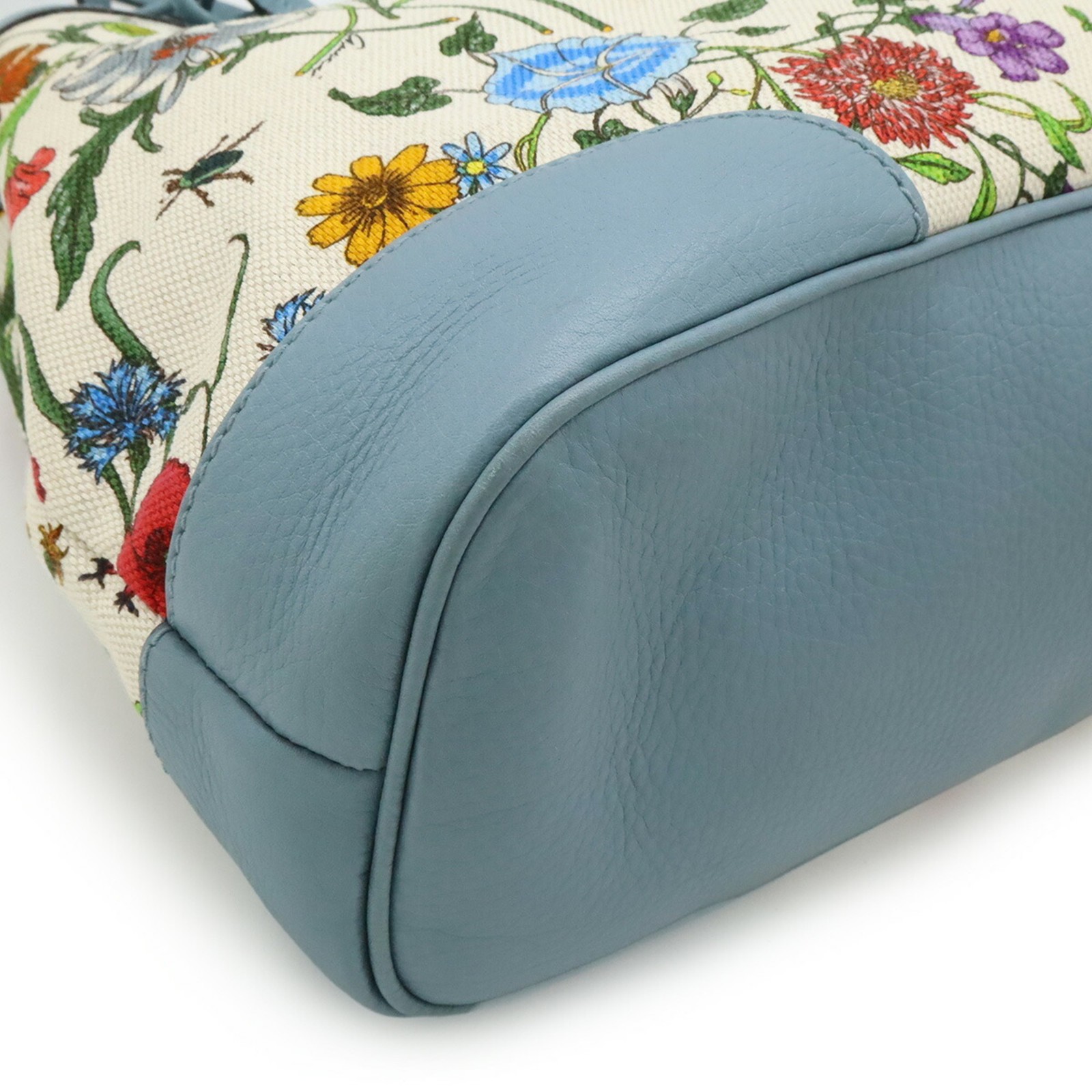 GUCCI Flora Tote Bag Shoulder Canvas Leather Light Blue 50th Anniv... GZl1fd4r thumbnail 4