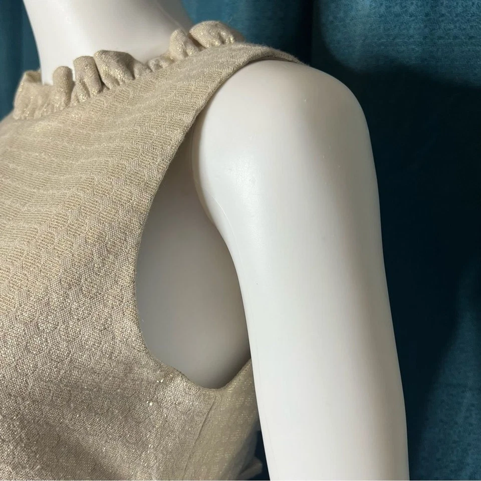 Vestido Karen Zambos Vintage Alta Costura Sin Mangas Volantes Dorado Talla 8 Foto 3 de 4