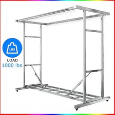 1000LBS Rolling Commercial Clothing Garment Racks Double Rail Garden Adjustable