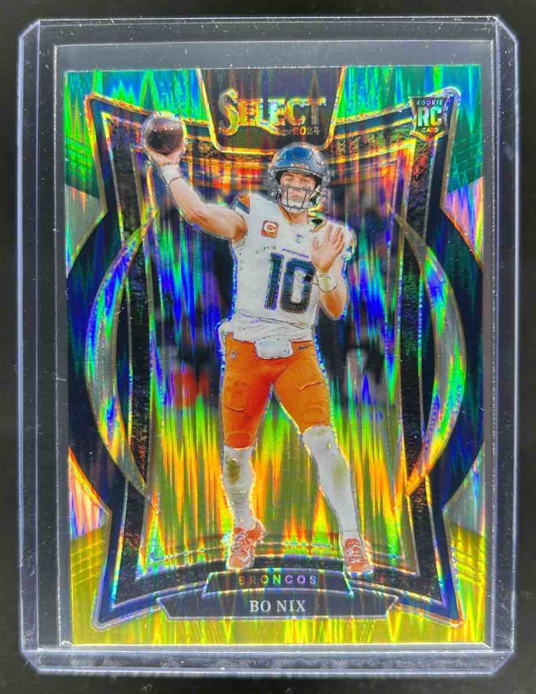 2024 Select Bo Nix Concourse RC Green and Yellow Prizm Shock #30 Broncos