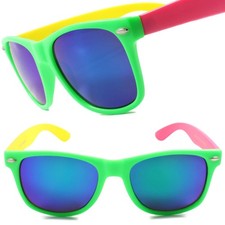 Classic Fun Party Rave Festival Green Mirrored Lens Horn Rimmed Sunglasses