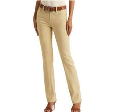 Lauren Ralph Lauren Women Pale Parchment Tan High Rise Straight Leg Suede Pant 8