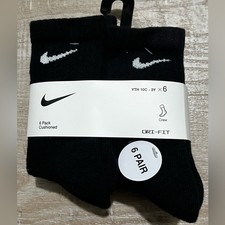 Nike Dri-FIT Cushioned Crew Youth 10C-3Y Socks 6 Pack Black NWT Nike swoosh