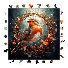 Wooden Puzzles for Adults, Robin Bird Premium Jigsaw Puzzles, 353 Pieces