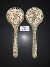 Temp-tations by Tara Old World Green Ceramic Serving Fork and Spoon