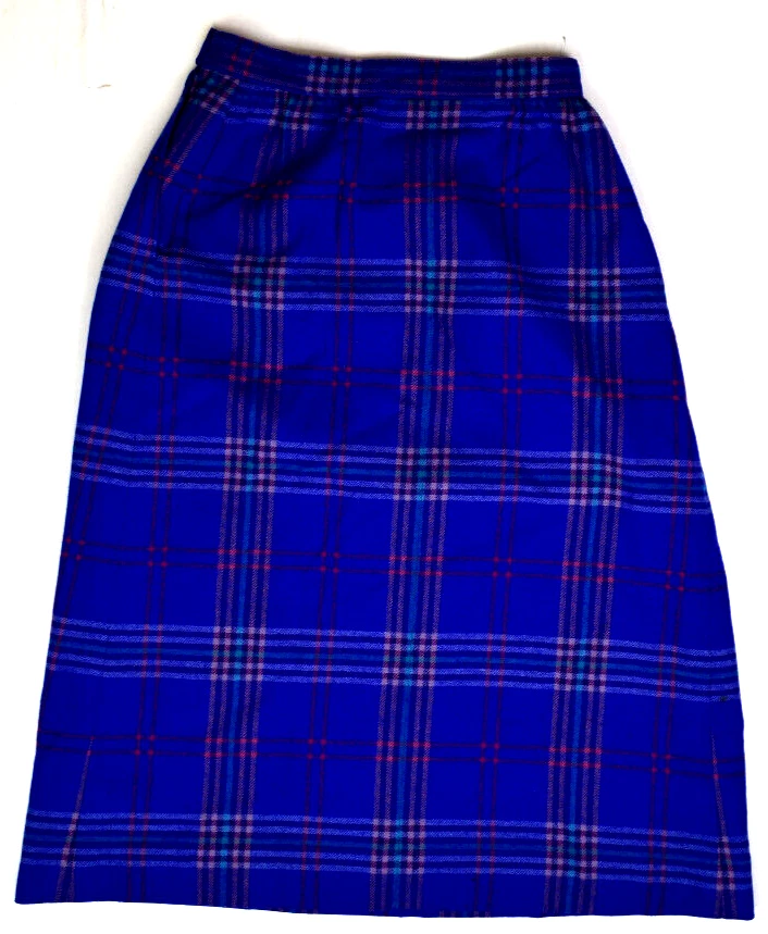Falda Pendleton Vintage Talla XS/S 60s 70s Azul Púrpura Falda de Lana a Cuadros Foto 2 de 4