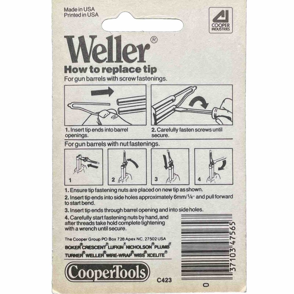 Weller Soldering Gun Replacement Tip Fits Model 8200 NOS Soldering Iron
