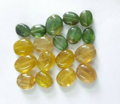Tourmaline Oval Smooth Bead Yellow & Green Color 18 Pc 38.50 Ct Natural Gemstone
