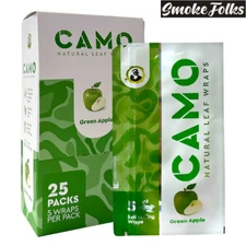 CAMO Self-Rolling Natural Leaf Wraps 125mm wraps -GREEN APPLE Flavor (Full Box)