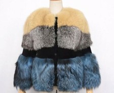 Real Fox Fur Coat Winter Thick Warm Mix Colour Natural