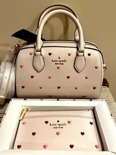 Kate Spade Madison Hearts Dolly Duffle Bag Handbag Powdered Sugar & Wallet NWT