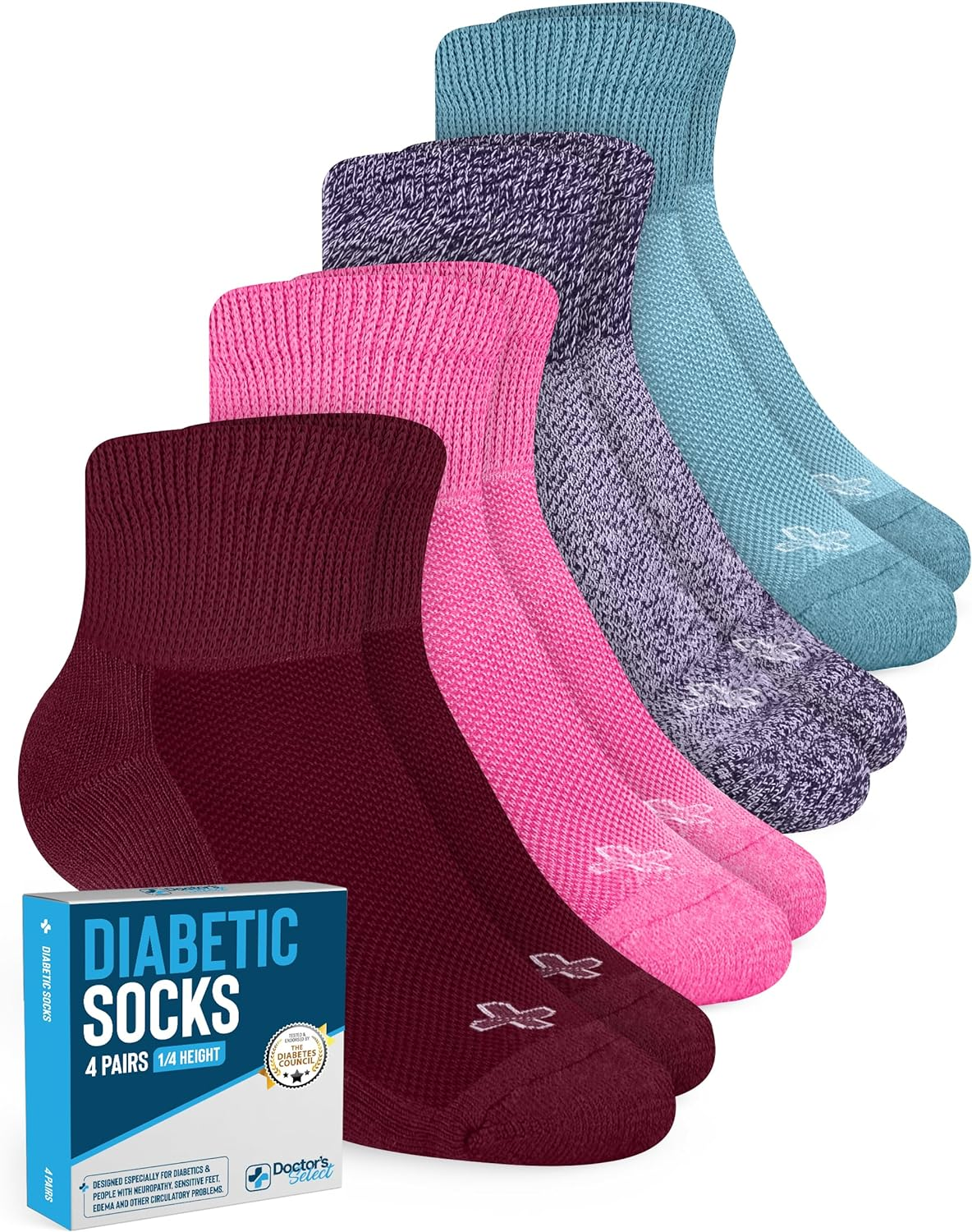 Ankle Diabetic Socks for Women and Men - 4 Pairs | Diabetic Ankle Socks for Wome