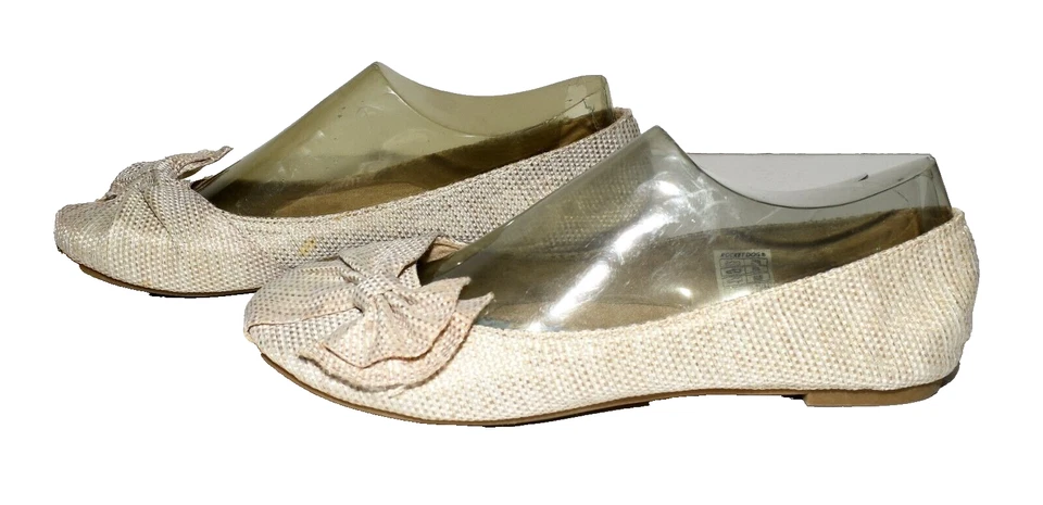 Rocket Dog Cream Woven Fabric with Toe Bows Cushioned Ballet Flats Women 7.5M - Image 3 of 4