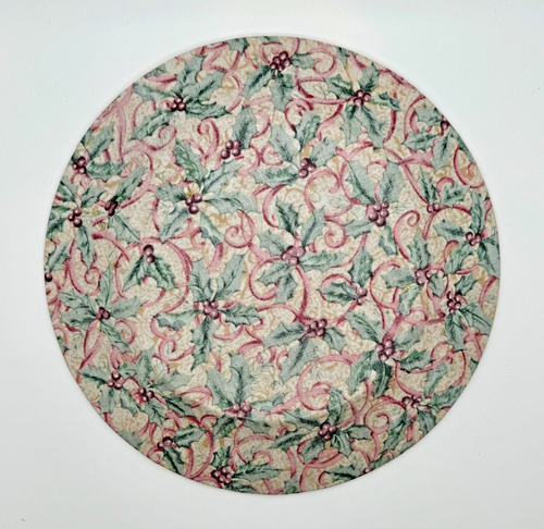 Handmade Decoupage Glass 10.5" Plate Christmas Holly & Red Ribbons & Gold NEW - Picture 3 of 4