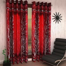 2 Piece - Dry Tree Print Eyelet Grommet Door Window Curtains Set 5 7 9 Feet -Red