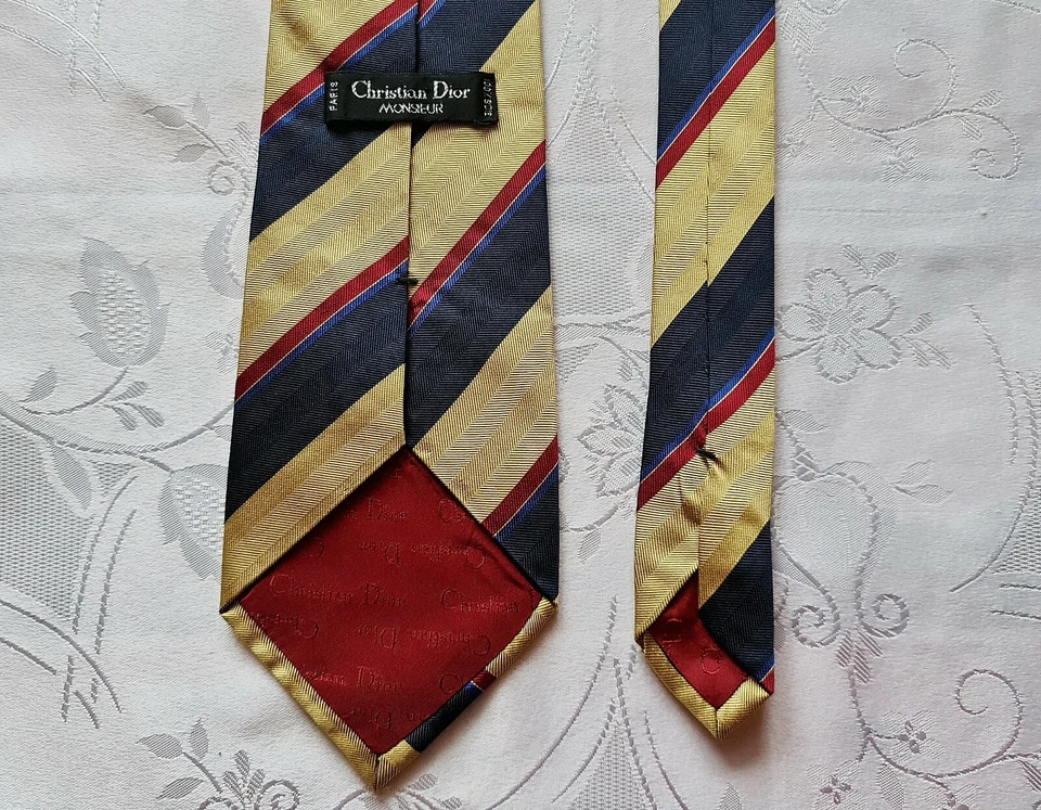 CORBATA DE CUELLO HOMBRE VINTAGE AUTÉNTICA CHRISTIAN DIOR MONSEUR PARÍS SEDA A RAYAS Foto 2 de 4