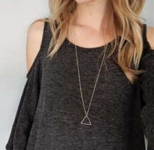 Extra Long Triangle Necklace Silver Stainless Steel Ladies Lovely Jewellery NEW 