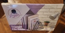 9 Slot Black Magazine Holder,Desktop File Sorter Organizer Triangle Bookshelf