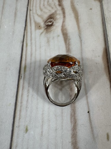 Large Oval Citrine Statement Ring, Size 8, Stamp .925 Silver - Picture 11 of 20