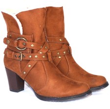 Womens Ladies Ankle Boots Mid Block Heel Zip Warm Fur Comfy Casual Shoes Sz 3-8