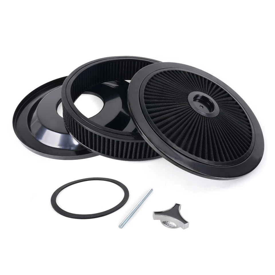 High Flow 14"x3" Black Round Thru Washable Air Cleaner w/ Chrome Lid For SBC BBC - Image 4 of 4