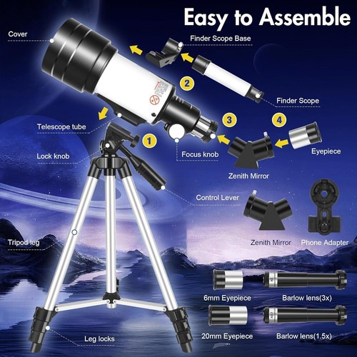 70mm Aperture Telescope with Phone Adapter - Perfect for Stargazing Adventures - Picture 7 of 9
