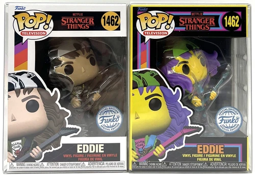 Funko Pop Stranger Things Eddie SE & Blacklight SE #1462  Set of 2 FLAW W/PP