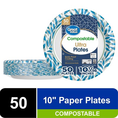 Soak-Proof Disposable Paper Plates 10'' Compostable 50 Count for Entertaining US