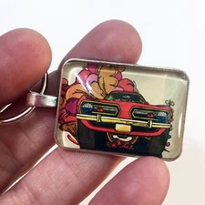 Vintage 60's Barracuda Magazine Ad Drawing Plymouth Cuda 1" X  1.25" Keychain