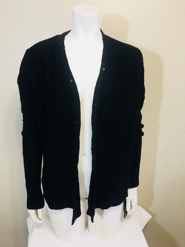 BCX Black Cardigan Large Sweater Waffle 