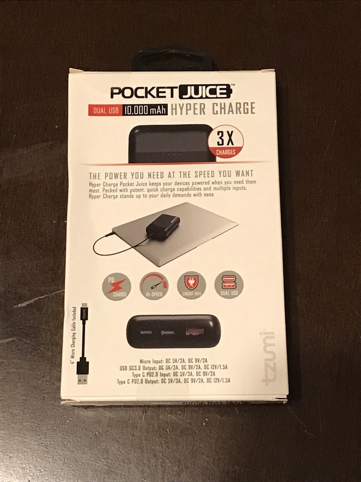 Tzumi - Pocket Juice Hyper Charge 10.000 mAh para la mayoría de USB tipo C+Micro Foto 2 de 4