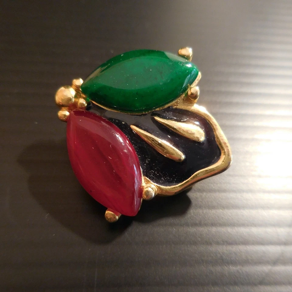 Chips Locken Ohr Rubin Smaragd Vergoldet Gelb Schmuckstück Art Déco Frau N4493 - Bild 2 von 4