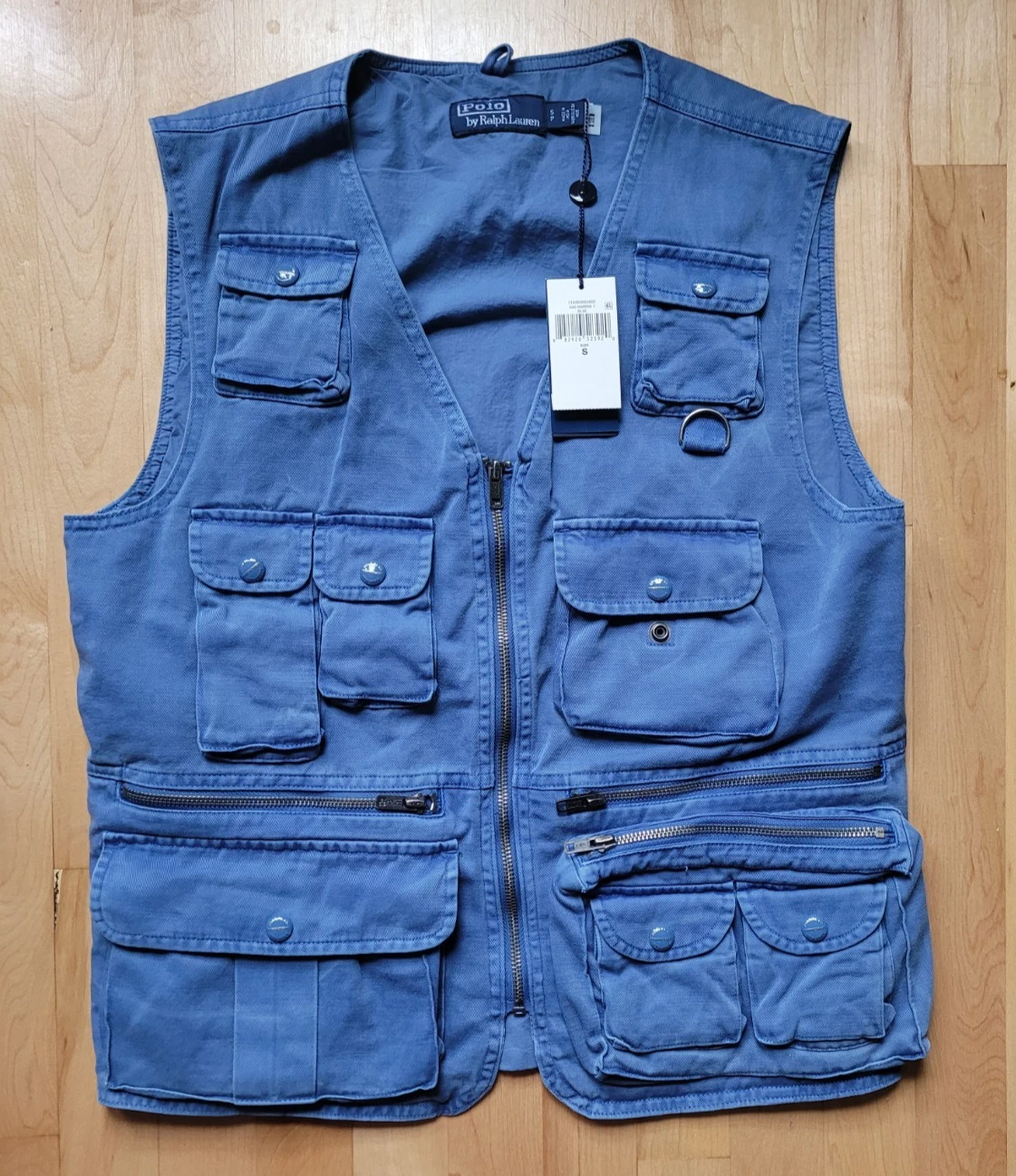Polo Ralph Lauren Mens Small Chino Utility Hunting Fishing Sportsman Vest Blue