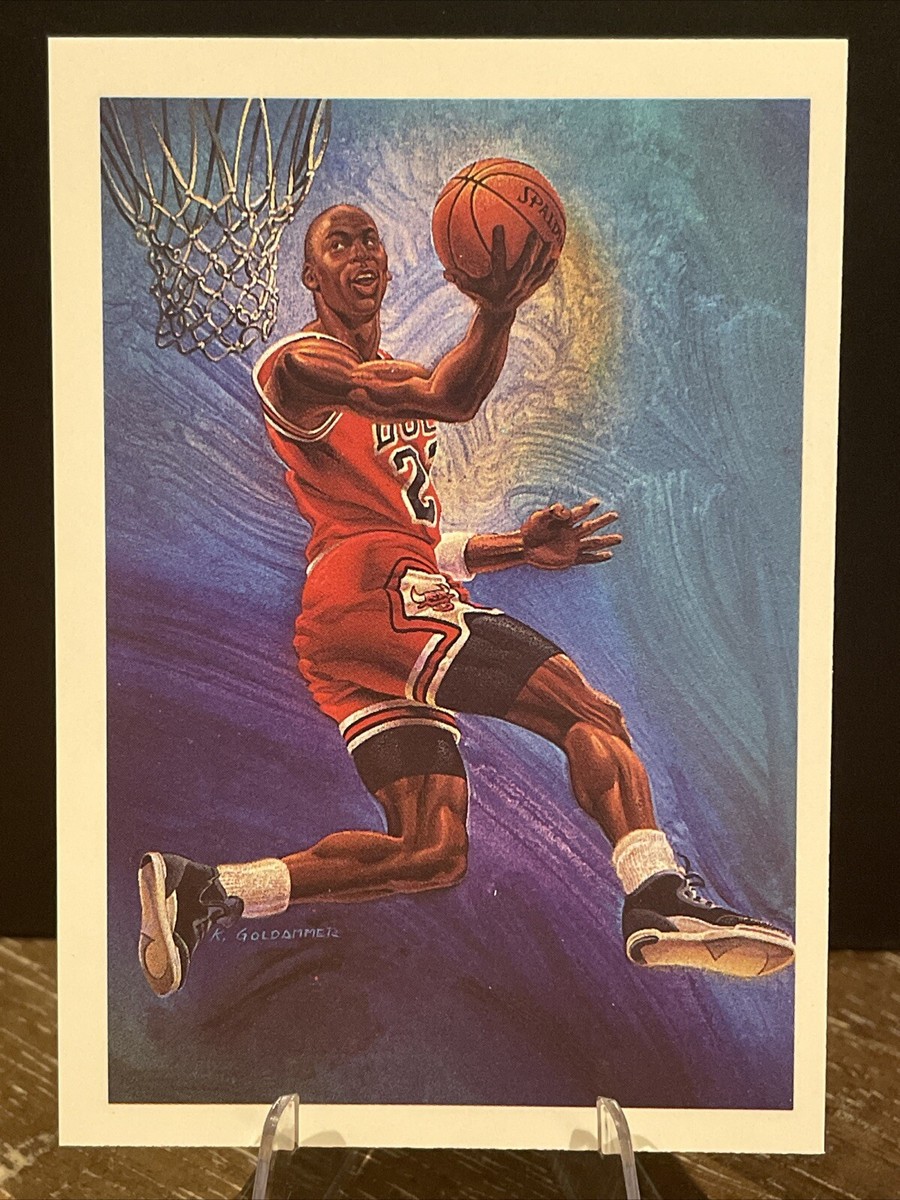 1990-91 NBA Hoops Art Card Team Checklist #358 Michael Jordan