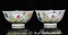 6" Ancient Chinese Kangxi Marked Famile Rose Porcelain Fengshui Flower Bowl Pair