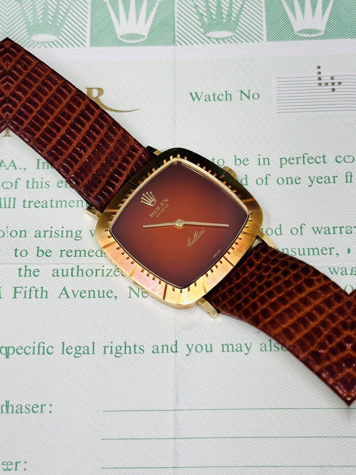 Rolex Cellini 4084 Red Vignette Dial One Owner Full Set *Unpolished*