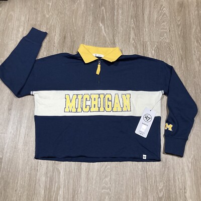 Michigan Sweater S NEW Wolverines Crop Top 1/4 Zip NCAA Game-day Sweat-shirt