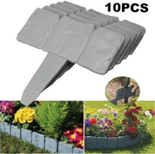Garden Lawn Grass Edging Picket Border Panel Cobble Stone Wall Fence 10 Pc Set