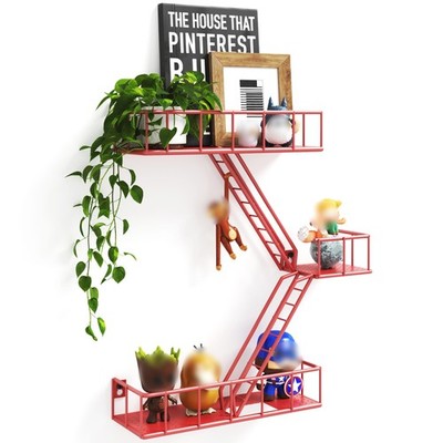 Fire Escape Wall Shelf with Baskets, 3-Tier Metal Fire Escape Ladder Shelf Wa...