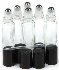 6, Clear, 10 ml Glass Roll-on Bottles with Stainless Steel Roller Balls - .5 ...