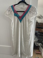 Vintage Vassarette Nightgown Women  s S Lingerie Ivory With Pink Aqua Vneck Retro