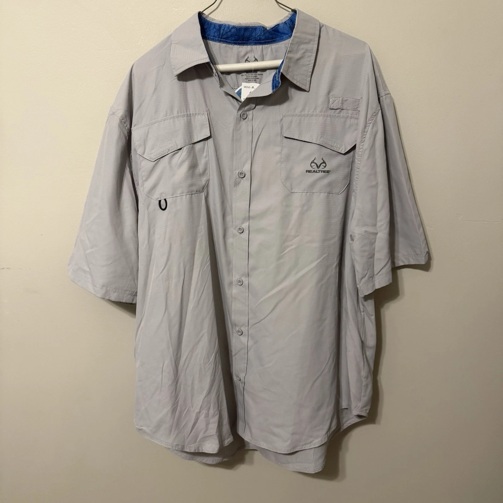 Realtree Men’s Light Gray Button Up Short Sleeve Shirt XL NWT