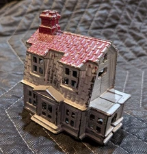 Antique A.C. Williams Cast Iron  Two Story Colonial House w/ Porch - Coin Bank