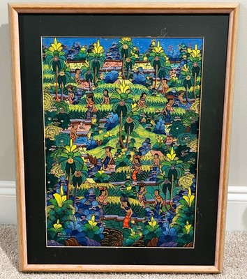 VTG Balinese UBUD Bali Folk Art Painting Agung Rai Museum of Art Village Harvest