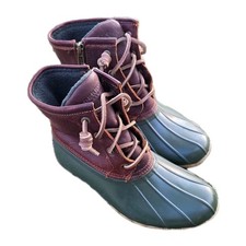 Womens Sperry Top-Sider Saltwater Brown Leather Lace Green WP Duck Boots Sz 5M