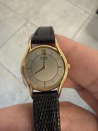 Vintage Seiko Watch Women 21mm Gold Plated Leather Band New Battery