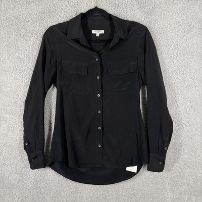 Equipment Femme Signature Slim Fit Silk Button Up Size XS Solid Black Long Slv
