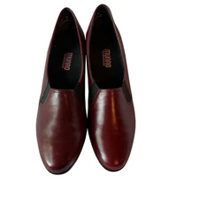 Munro American Burgundy Leather Slip On Block Heel Shoes Size 10N